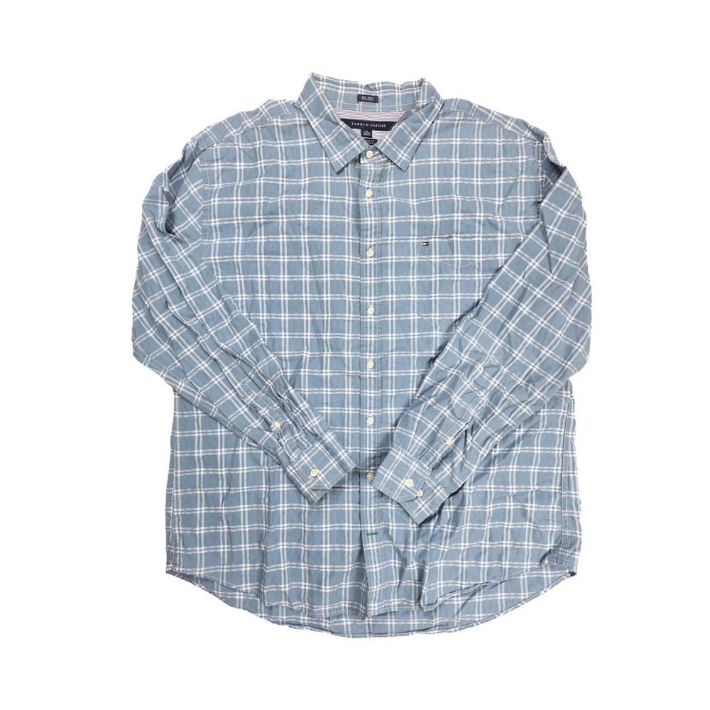 Tommy Hilfiger 80's 2 PLY Custom Fit Blue Check Button L/S Shirt Men's Size XXL